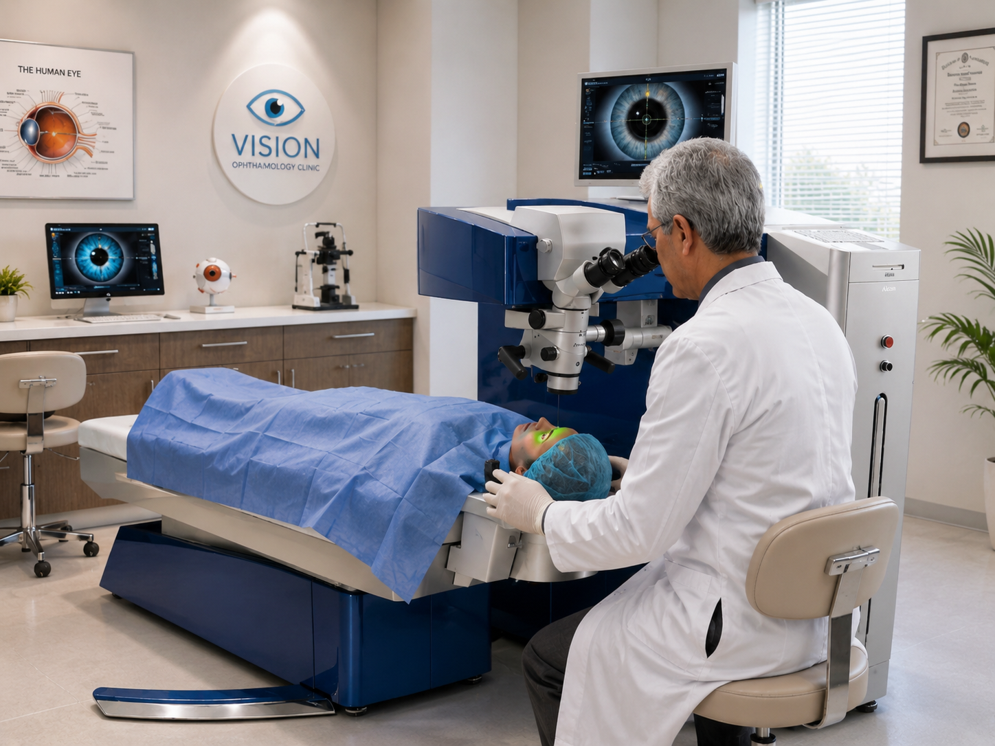 Dr. HALOUI pratiquant une chirurgie oculaire laser TransPKR